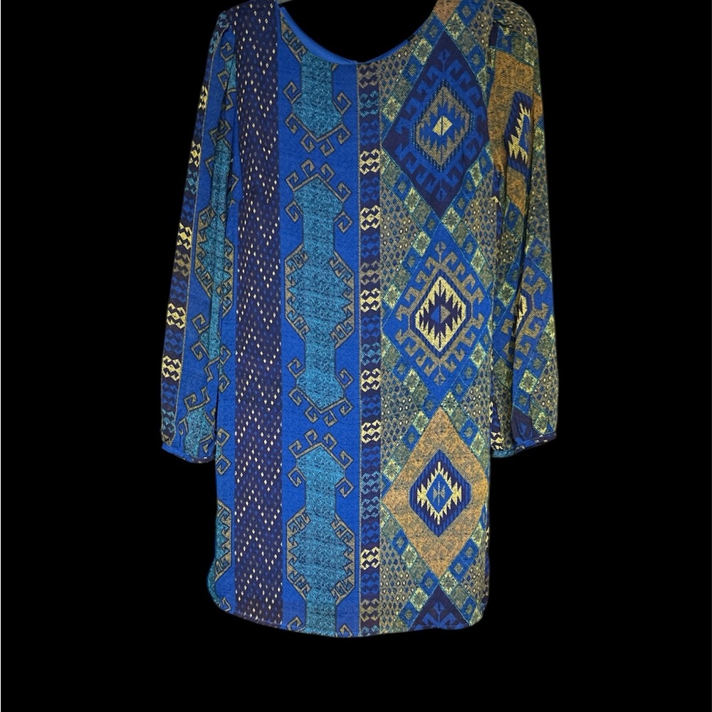 Blue and Gold Patterned Women's Top or mini dresss